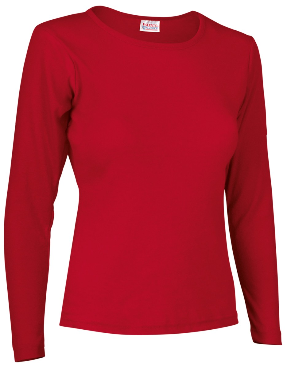 Camiseta laboral MUJER manga larga con cuello redondo Roja