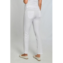 Pantalón laboral de mujer blanco con media cintura elástica y cordón Dyneke  