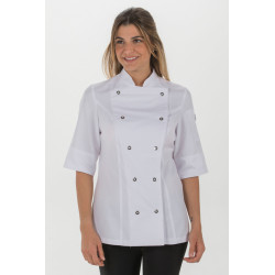 Chaquetilla de cocinera entallada. Elegante chaqueta chef mujer Isacco