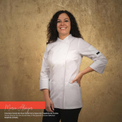 Chaquetilla blanca clásica chef mujer entallada. Chaqueta cocina Isacco