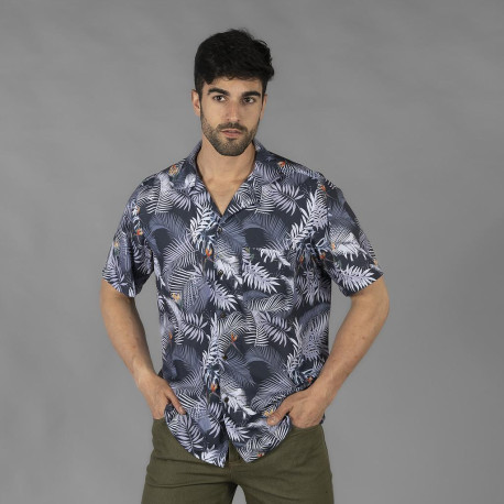 CAMISA HOMBRE UNIFORMES GARYS CUELLO SOLAPA HAWAI HIBISCUS