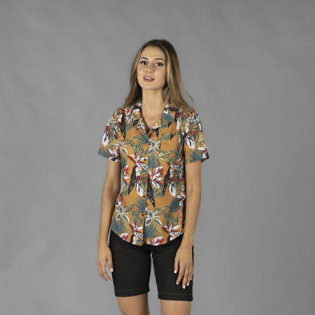 CAMISA MUJER UNIFORMES GARYS CUELLO SOLAPA HAWAIANA